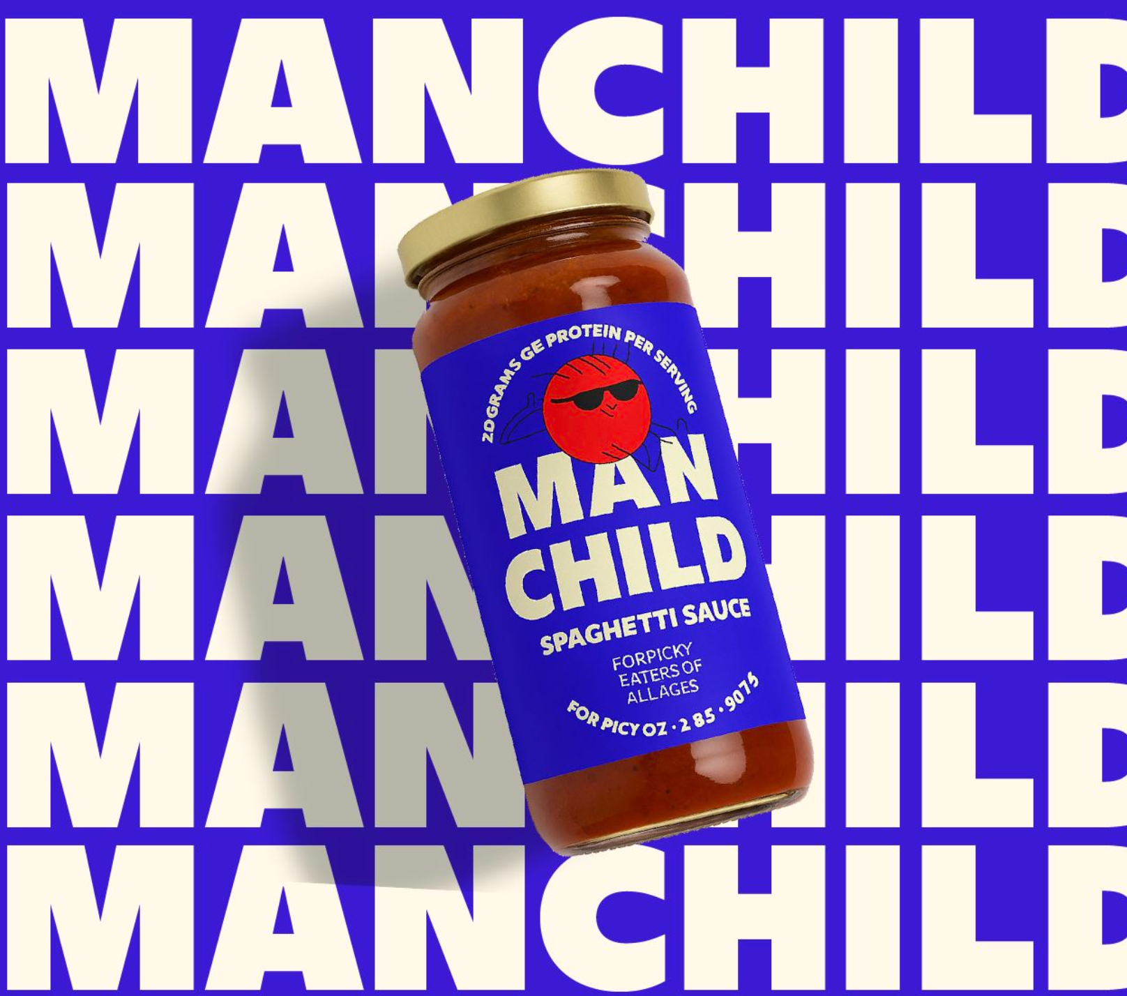 MANCHILD jar on a tiled MANCHILD wordmark background
